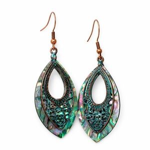 Abalone Shell Teardrop Earrings | Turquoise Patina Boho Lucky Brand 🖤💙🖤